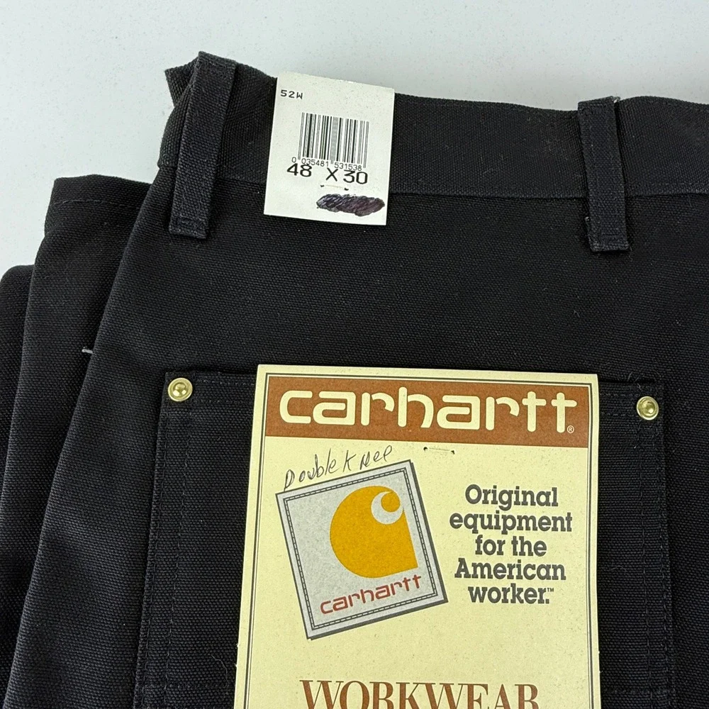 Carhartt B01 BLK 52W Double Front Work‎ Dungaree Pants Black 48x30 USA NWT